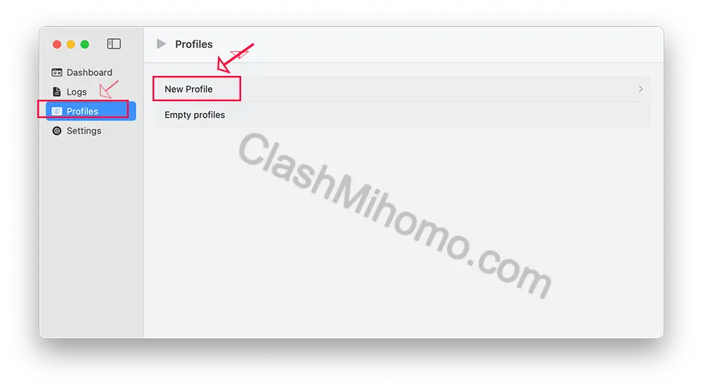 到Profiles页面,点击"new profile"添加配置